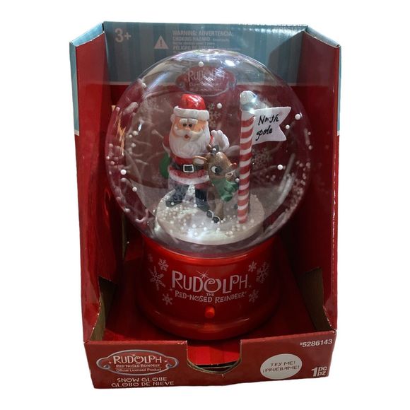 Gemmy Rudolph The Red-Nosed Reindeer Musical Plastic Waterless Snow Globe 5 Song - Picture 3 of 3